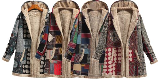 Winter Cardigan Print Hooded Vintage Coats