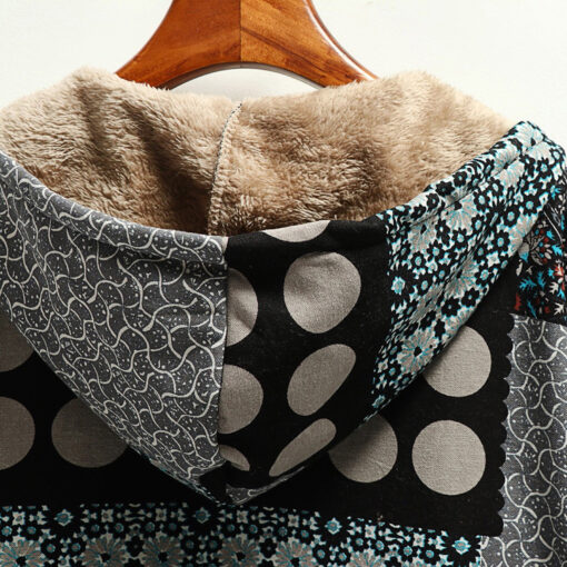 Winter Cardigan Print Hooded Vintage Coats - Image 8