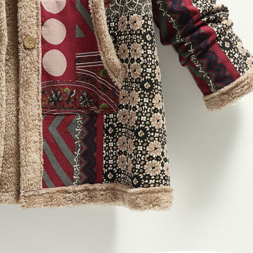 Winter Cardigan Print Hooded Vintage Coats - Image 9