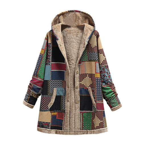 Winter Cardigan Print Hooded Vintage Coats - Image 10