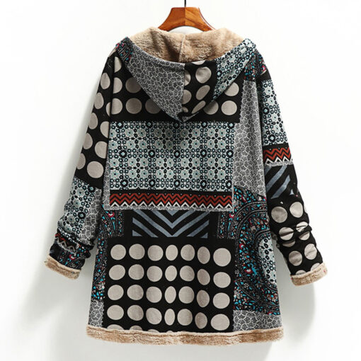 Winter Cardigan Print Hooded Vintage Coats - Image 13