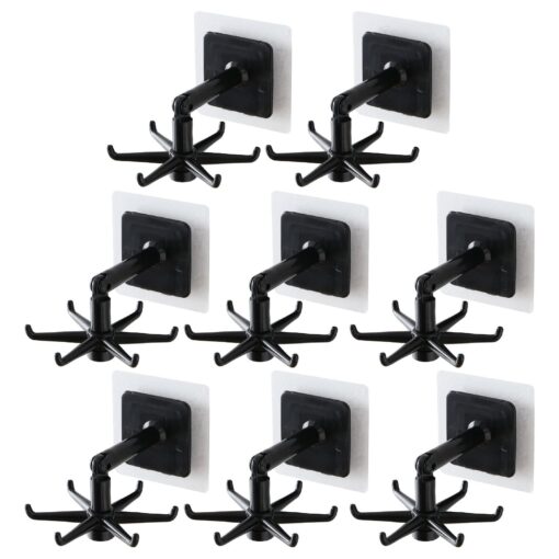 8 PCS Self-Adhesive 360° Kitchen Tool Storage Hook 6 Claws Rotate Folding Bathroom Holder Hook