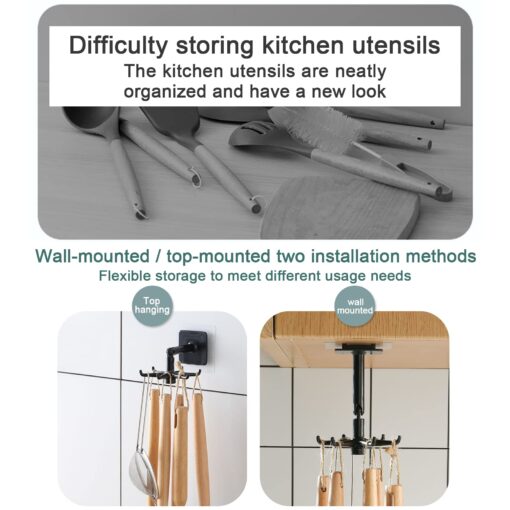 8 PCS Self-Adhesive 360° Kitchen Tool Storage Hook 6 Claws Rotate Folding Bathroom Holder Hook - Image 12