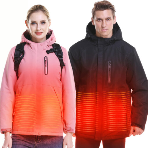 Smart Heating USB Charging Hooded Waterproof Warm Couple Windbreaker