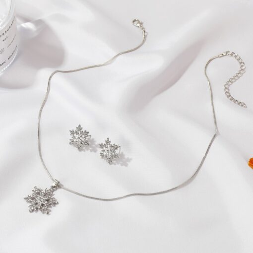 One or Two Snowflake Necklace and Earrings Jewelry Set - Image 4