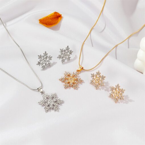 One or Two Snowflake Necklace and Earrings Jewelry Set - Image 5