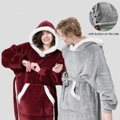 Solid Colour Oversized Warm Blanket Hoodie - Image 12