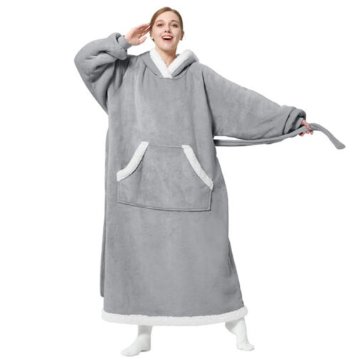 Solid Colour Oversized Warm Blanket Hoodie - Image 13