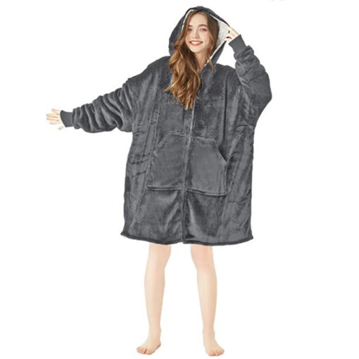 Oversized Sherpa Fleece Blanket Hoodie with Zipper - Image 23