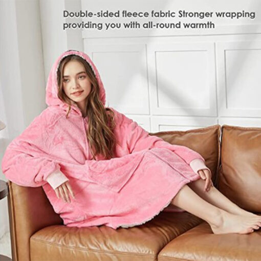 Oversized Sherpa Fleece Blanket Hoodie with Zipper - Image 6