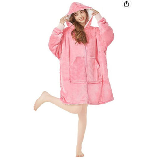 Oversized Sherpa Fleece Blanket Hoodie with Zipper - Image 11