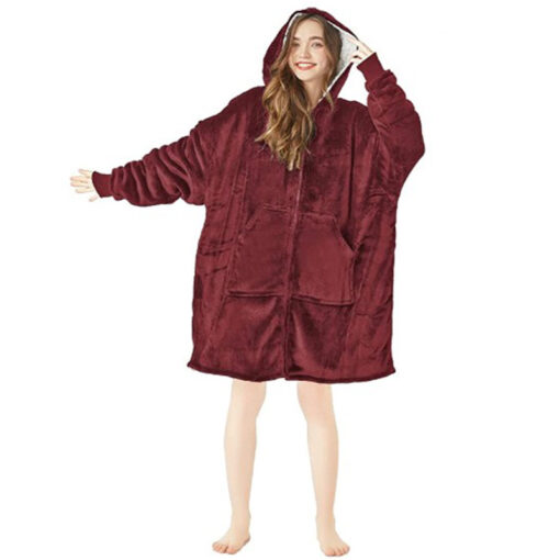 Oversized Sherpa Fleece Blanket Hoodie with Zipper - Image 13