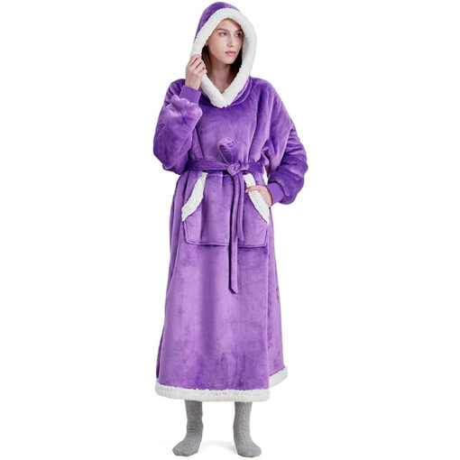 Solid Colour Oversized Warm Blanket Hoodie - Image 6