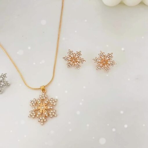 One or Two Snowflake Necklace and Earrings Jewelry Set - Image 8