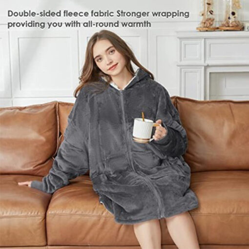 Oversized Sherpa Fleece Blanket Hoodie with Zipper - Image 18