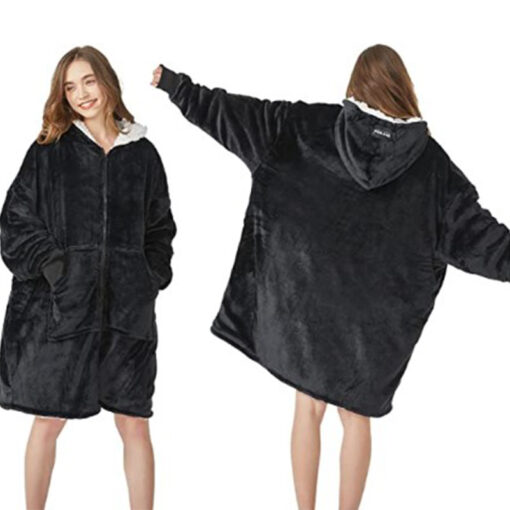 Oversized Sherpa Fleece Blanket Hoodie with Zipper - Image 5