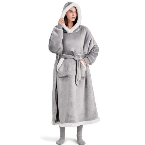 Solid Colour Oversized Warm Blanket Hoodie - Image 4