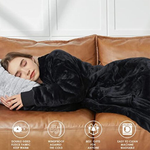 Oversized Sherpa Fleece Blanket Hoodie with Zipper - Image 16