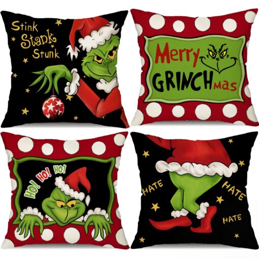 4PCS Grinch Christmas Pillow Covers - Image 2