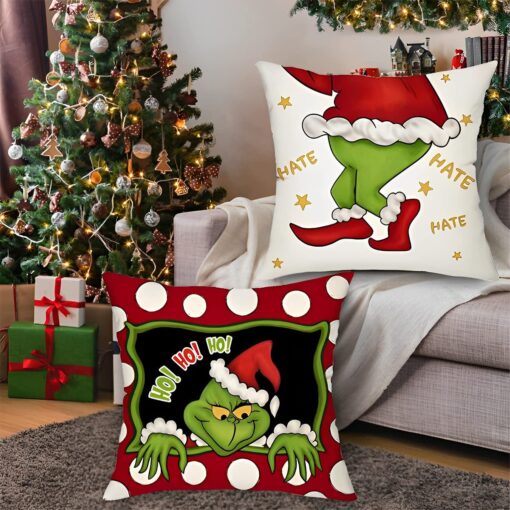 4PCS Grinch Christmas Pillow Covers - Image 10