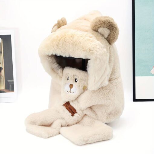 Cute Winter Warm Bear Plush Hat - Image 11