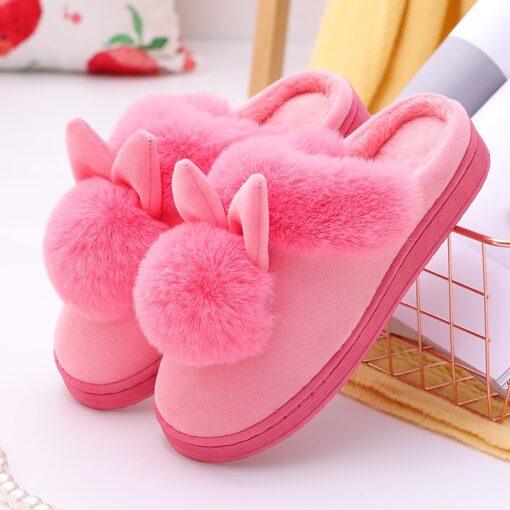 Girls Lovely Rabbit Ears Soft Plush Slippers - Image 3