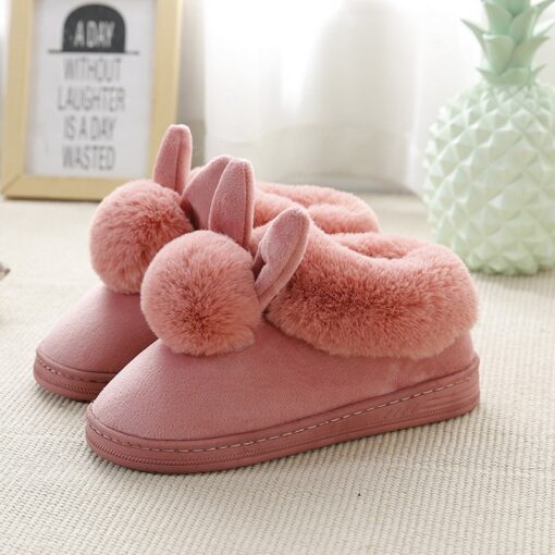 Girls Lovely Rabbit Ears Soft Plush Slippers - Image 2