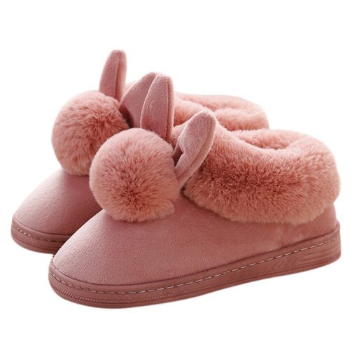 Girls Lovely Rabbit Ears Soft Plush Slippers