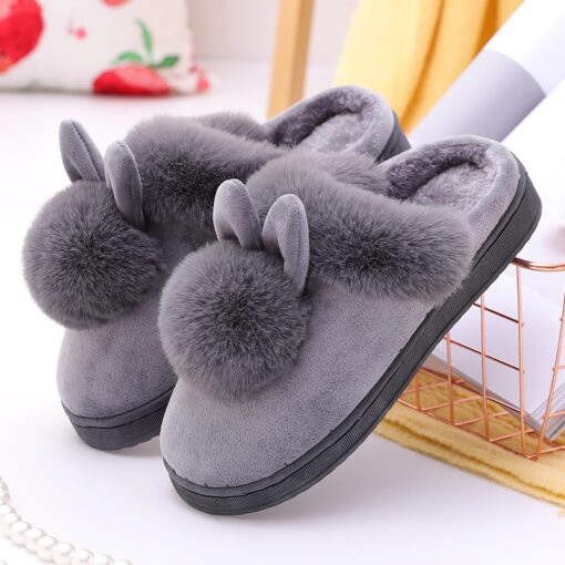 Girls Lovely Rabbit Ears Soft Plush Slippers - Image 10