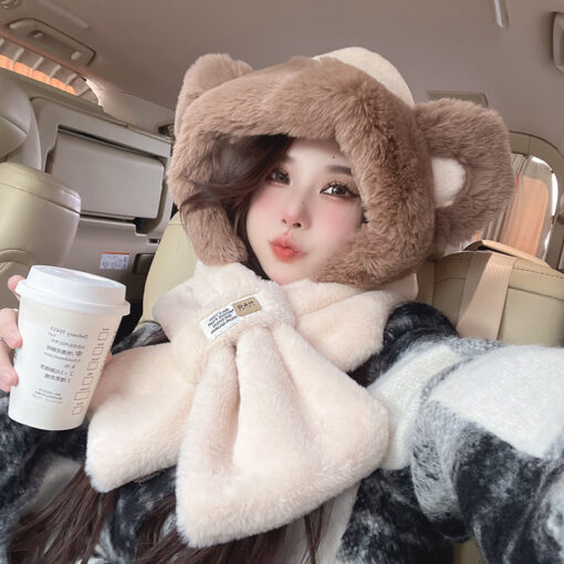 Cute Winter Warm Bear Plush Hat - Image 4