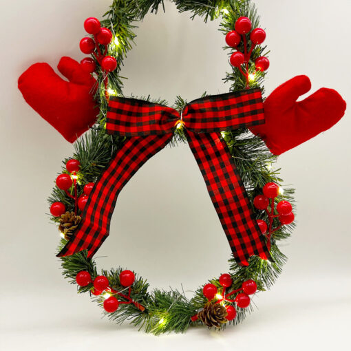 Snowman Hanging Sign Christmas Wreath Led with Artificial Pine Spruce Berry Decor - Image 10