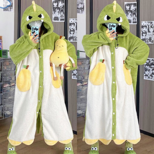 Dinosaur Hooded Coral Fleece Sleep Robe - Image 7