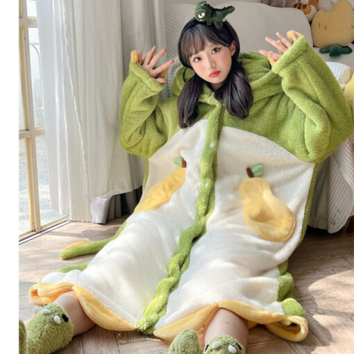 Dinosaur Hooded Coral Fleece Sleep Robe - Image 4