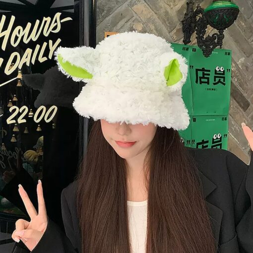 Plush Sheep Ear Fisherman Hat