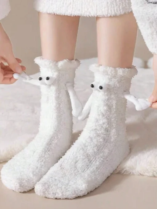 Magnetic Couple Holding Hands Velvet Socks - Image 6