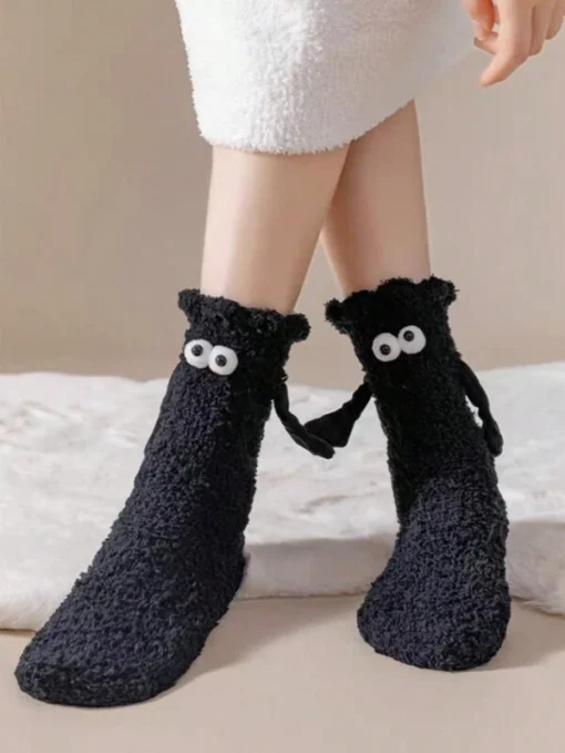 Magnetic Couple Holding Hands Velvet Socks - Image 5