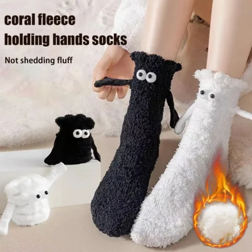 Magnetic Couple Holding Hands Velvet Socks - Image 9