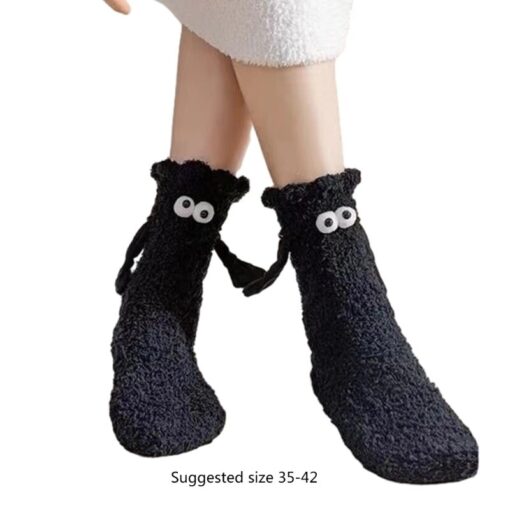 Magnetic Couple Holding Hands Velvet Socks - Image 15