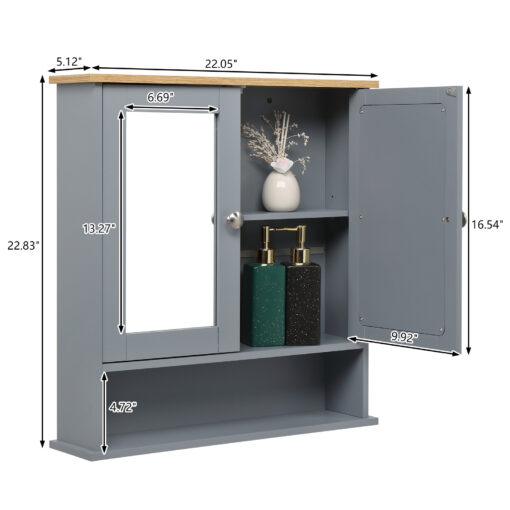 2 Mirror Door 1 Storage Layer MDF Spray Paint Bathroom Wall Cabinet