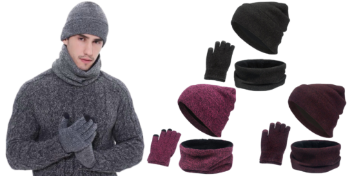 3PCS Beanie Scarf Touch Screen Glove Set - United Kingdom - Image 10