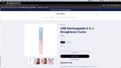 USB Rechargeable 2 in 1 Straightener Curler - United Kingdom