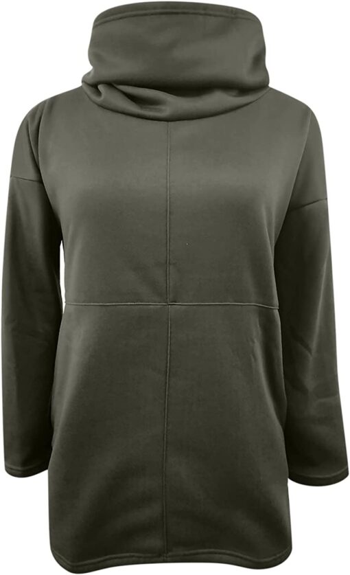 Ladies Solid Splice Loose Sleeve Turtleneck Sweatshirt - United Kingdom - Image 3