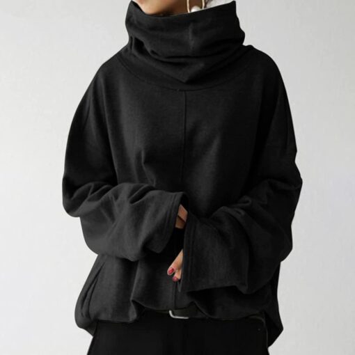 Ladies Solid Splice Loose Sleeve Turtleneck Sweatshirt - United Kingdom - Image 5