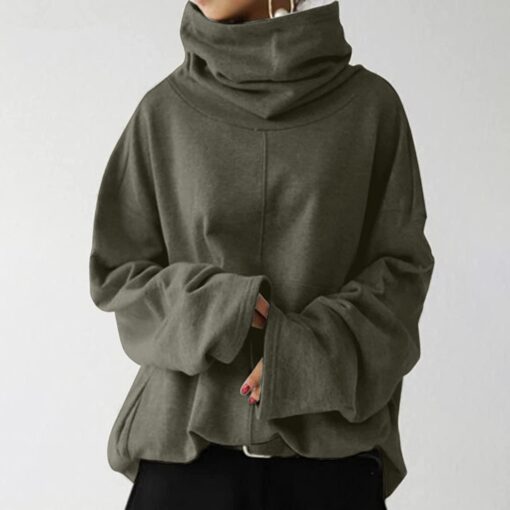 Ladies Solid Splice Loose Sleeve Turtleneck Sweatshirt - United Kingdom - Image 8