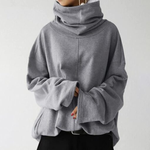 Ladies Solid Splice Loose Sleeve Turtleneck Sweatshirt - United Kingdom - Image 10