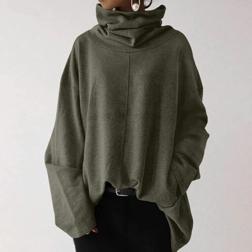 Ladies Solid Splice Loose Sleeve Turtleneck Sweatshirt - United Kingdom - Image 14