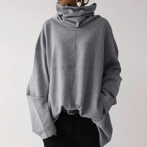 Ladies Solid Splice Loose Sleeve Turtleneck Sweatshirt - United Kingdom - Image 15