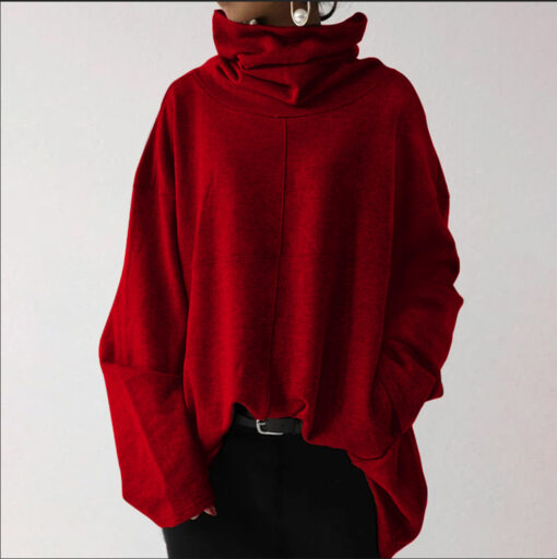 Ladies Solid Splice Loose Sleeve Turtleneck Sweatshirt - United Kingdom - Image 16