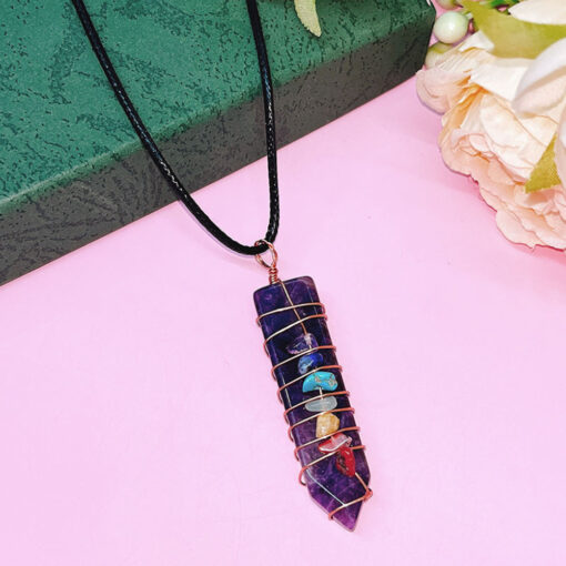 Natural Crystal Seven Chakra Veins Arrow Pendant - AC1232