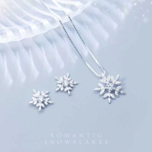 Diamante Snowflake Stud Earrings And Pendant Set - AC1243 - Image 8